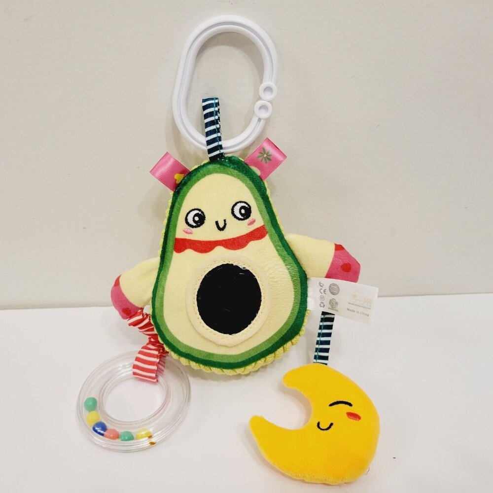 Toddler Infant Tumama Clip on Hanging Avocado Plush Toy Rattle Moon Tags Mirror